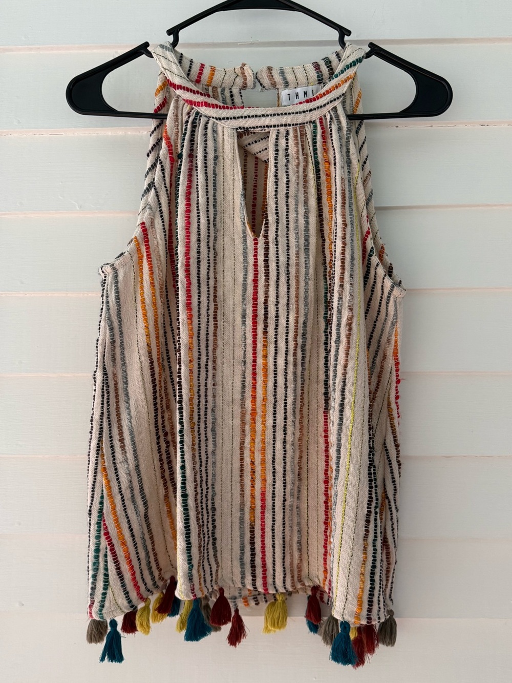 THML | Multicolor Striped Tassel Hem Sleeveless Boho Top Size Small